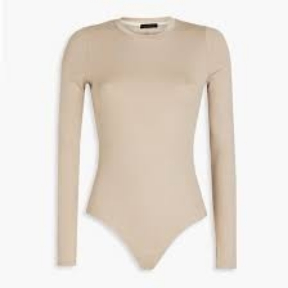 The Range Beige Long Sleeve Ribbed Bodysuit With Back Cut Out- XS